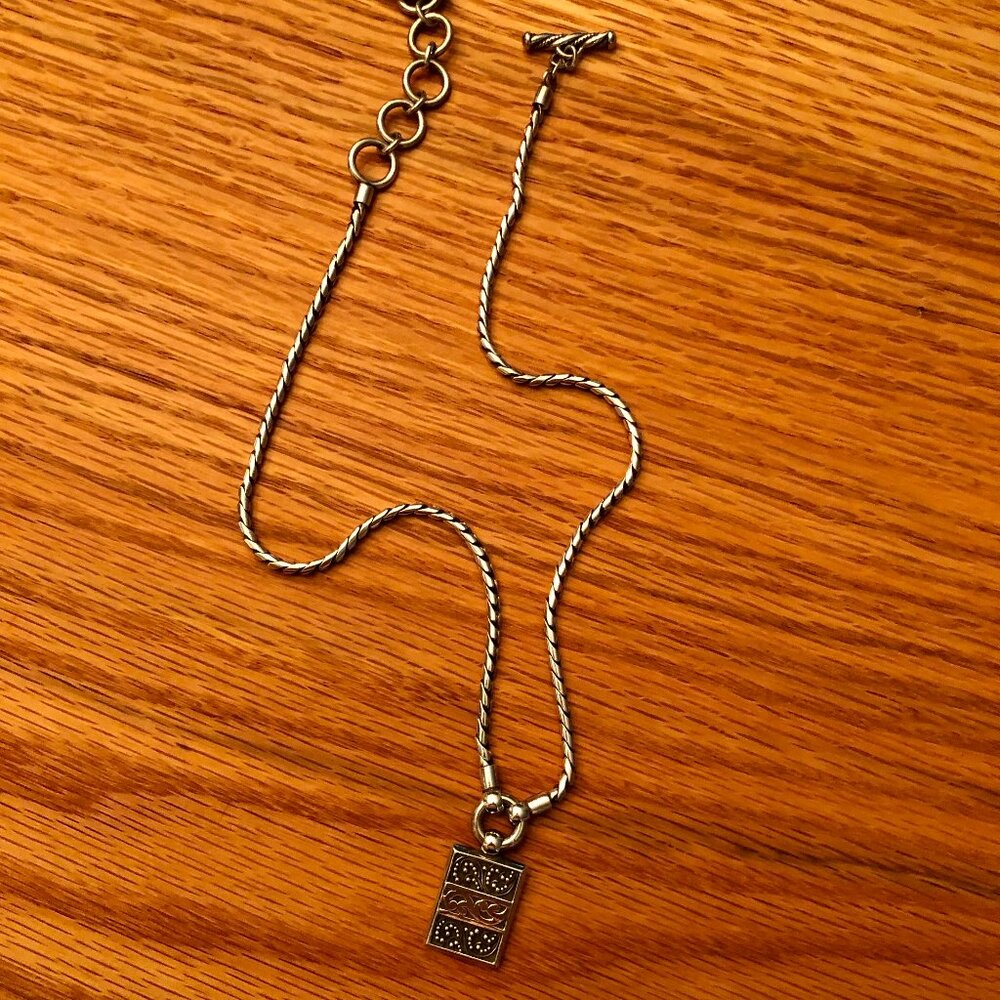Lois Hill vintage silver neckace with rectangular pendant.